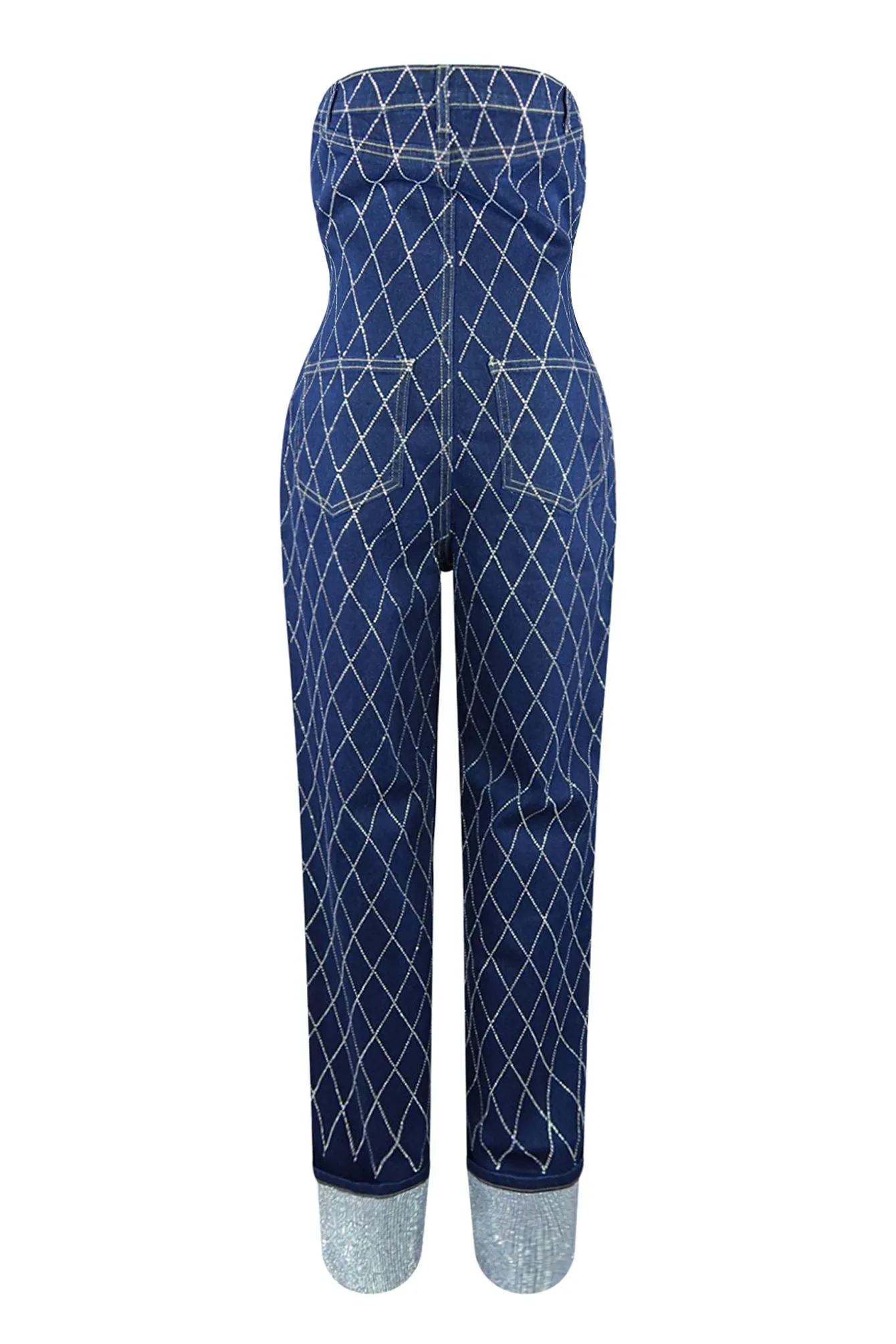 Cross Me Out Rhinestone Denim Jumpsuit