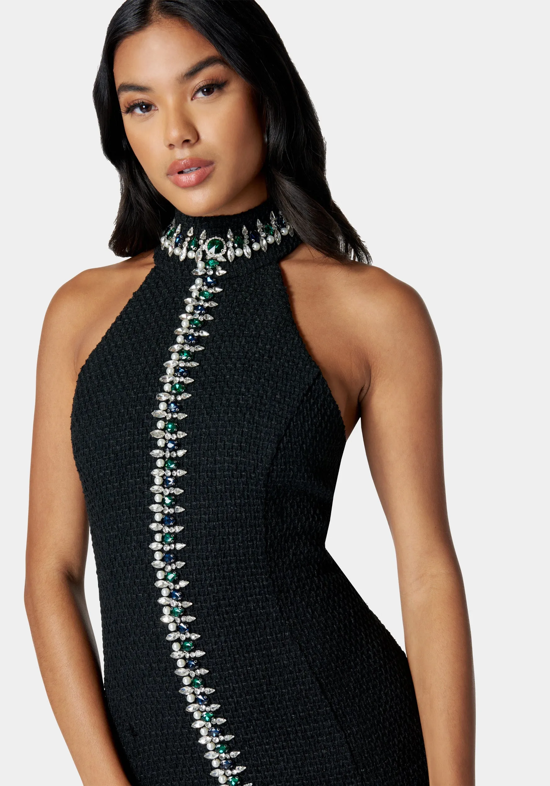 Crystal Knit Halter Neck Dress