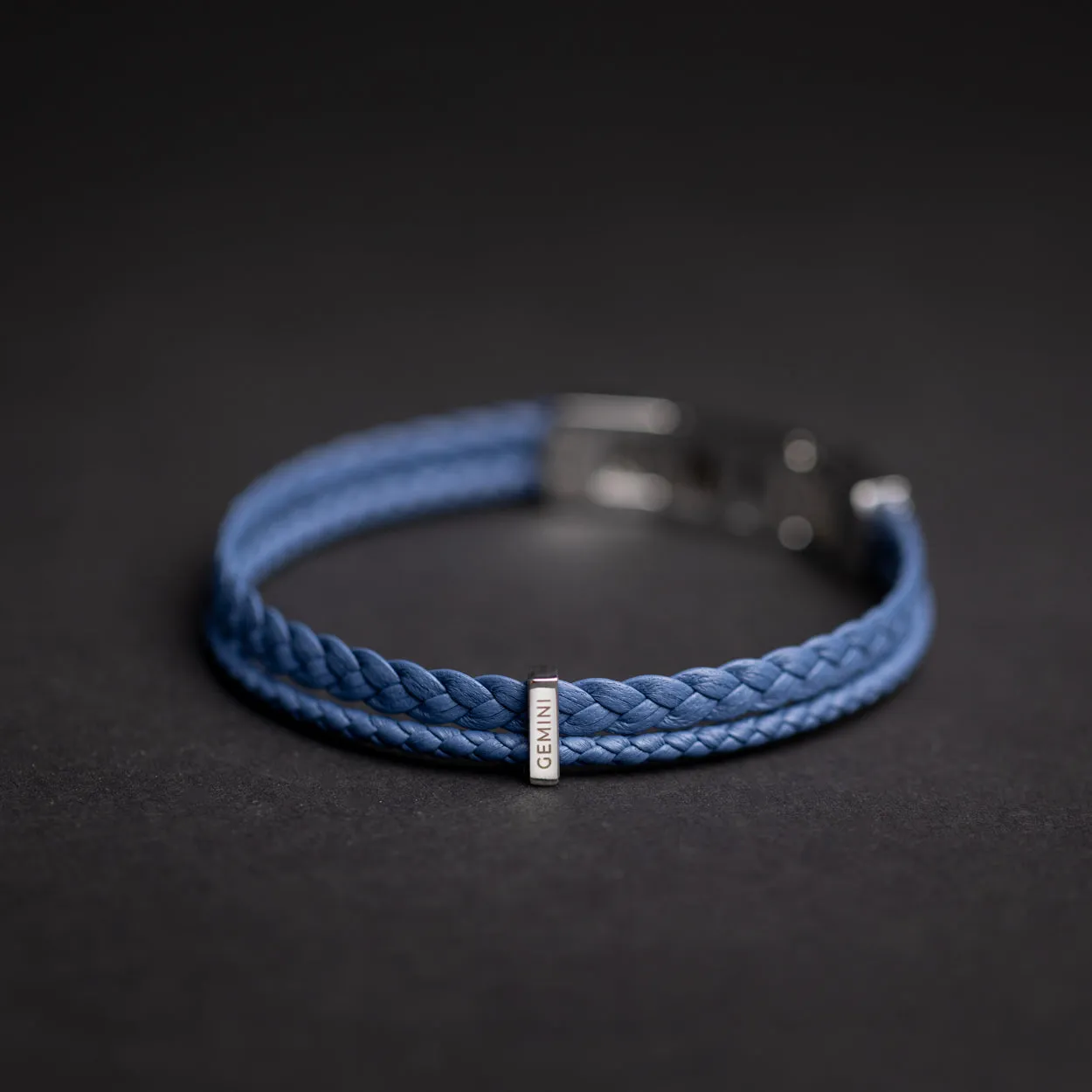 Double light blue Italian nappa leather bracelet with silverplated finish