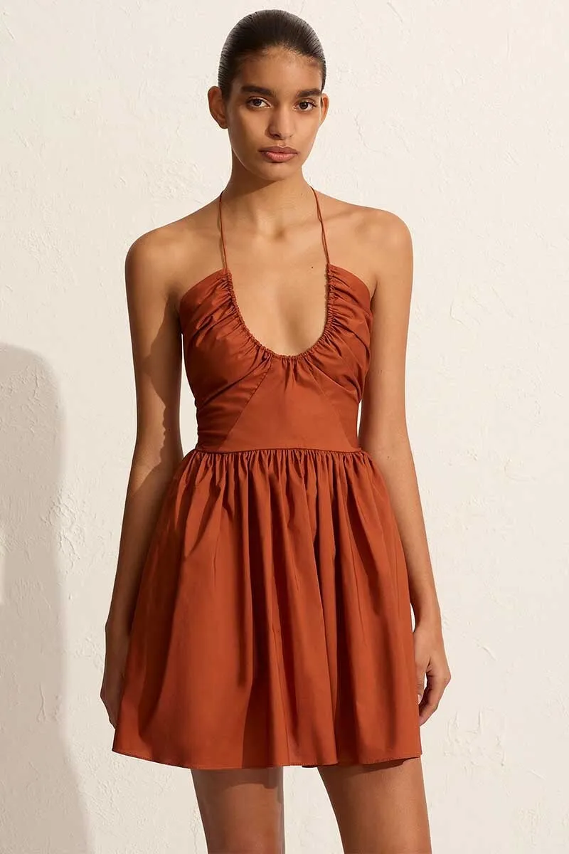 DRAWCORD HALTER MINI DRESS-SIENNA