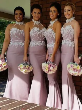 Elegant Halter Mermaid Blush Bridesmaid Dress