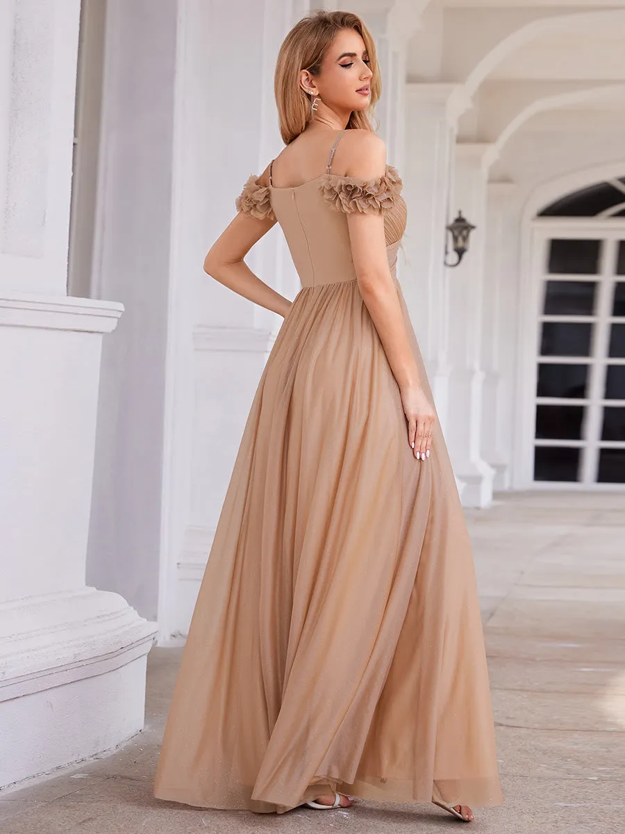 Elegant Sweetheart Flower decoration Sequin Dresses With Off-shoulder Sleeves