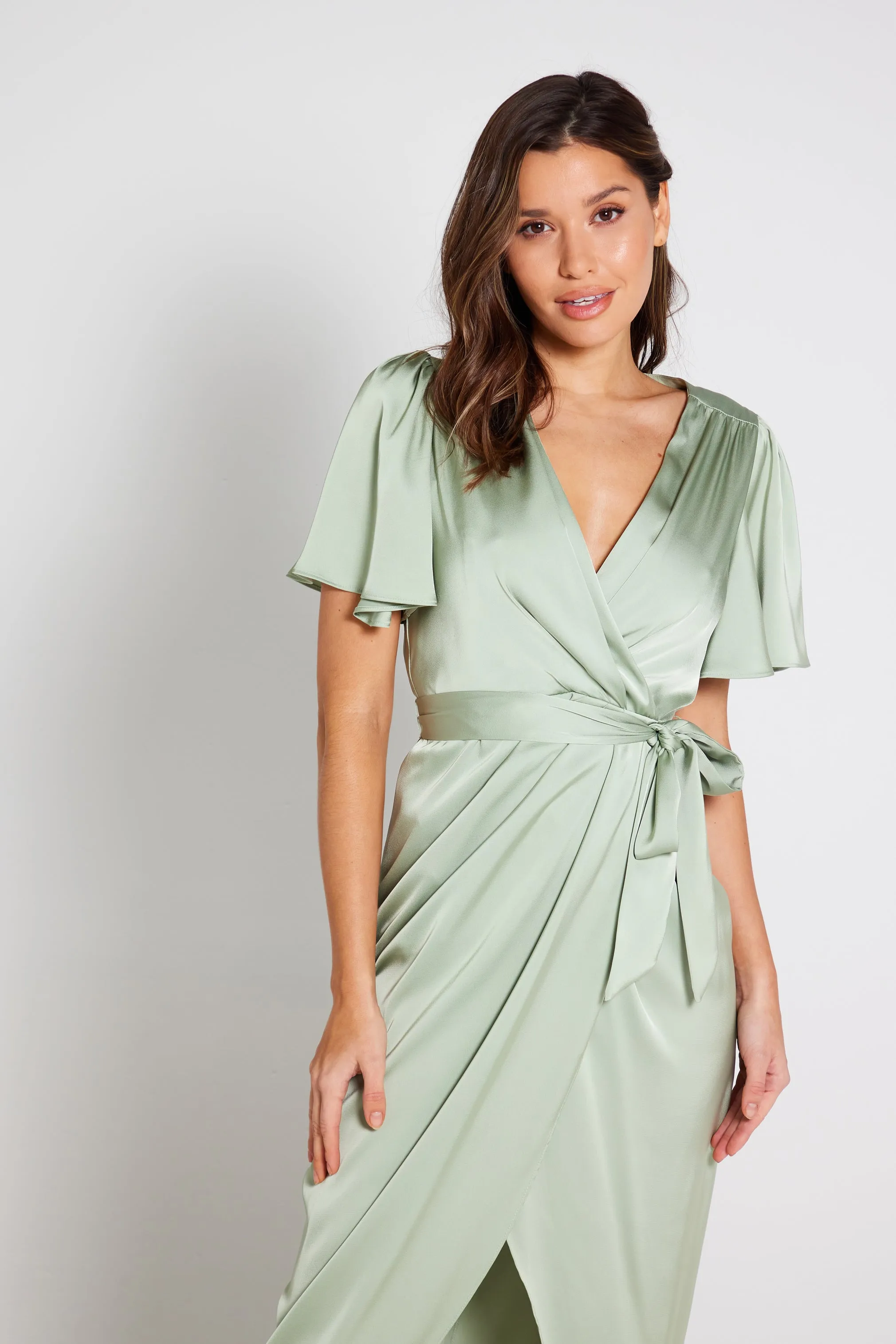 Elena Short Sleeve Wrap Dress - Sage Green