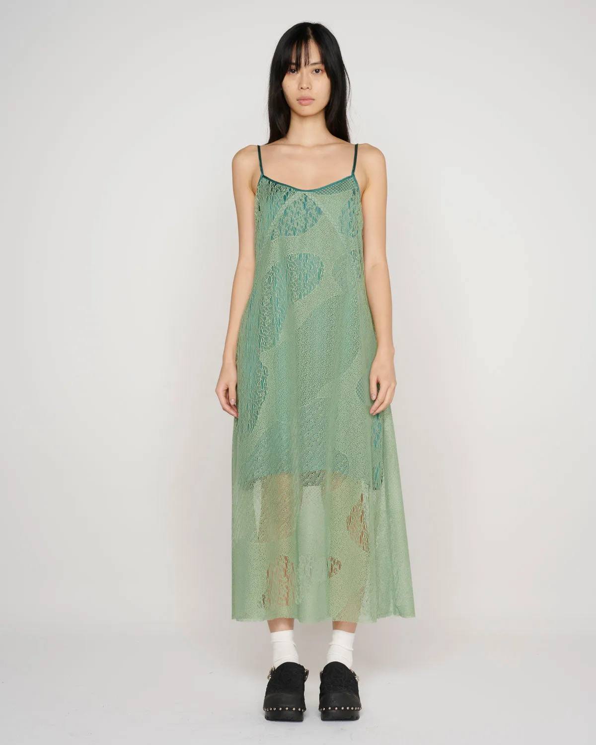 Engineered Cloud Mesh Slip Dress - Green