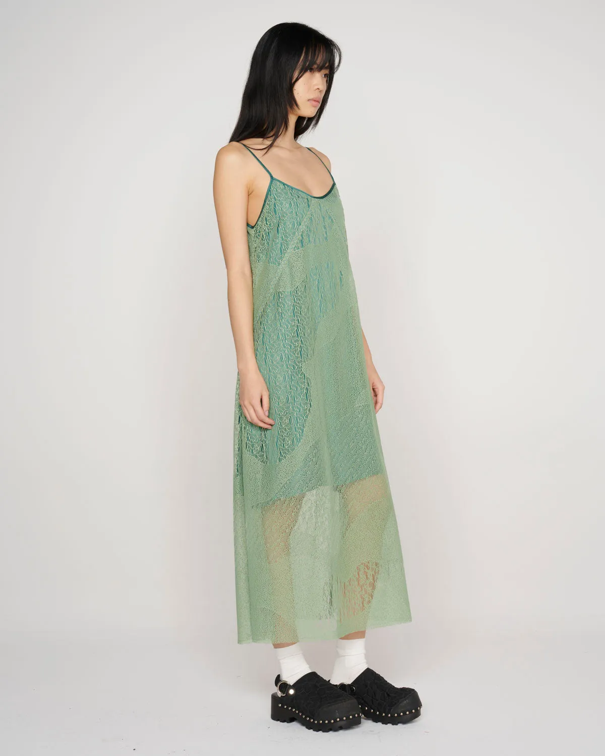 Engineered Cloud Mesh Slip Dress - Green