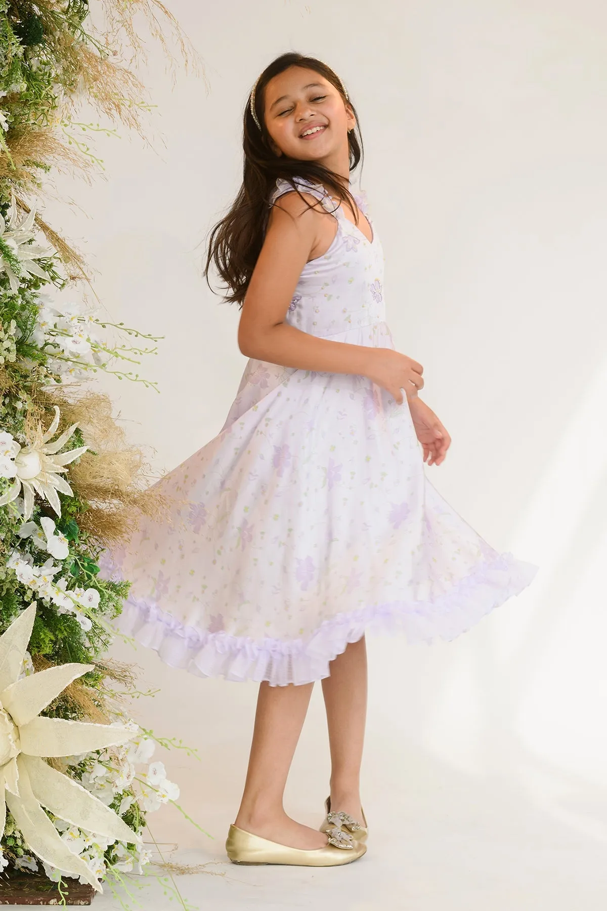 Florelia- Printed German Satin Dress For Girls