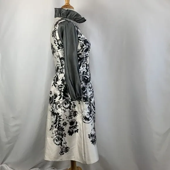 Giambattista ValliBlack and White Floral Dress With Ruffle Trim