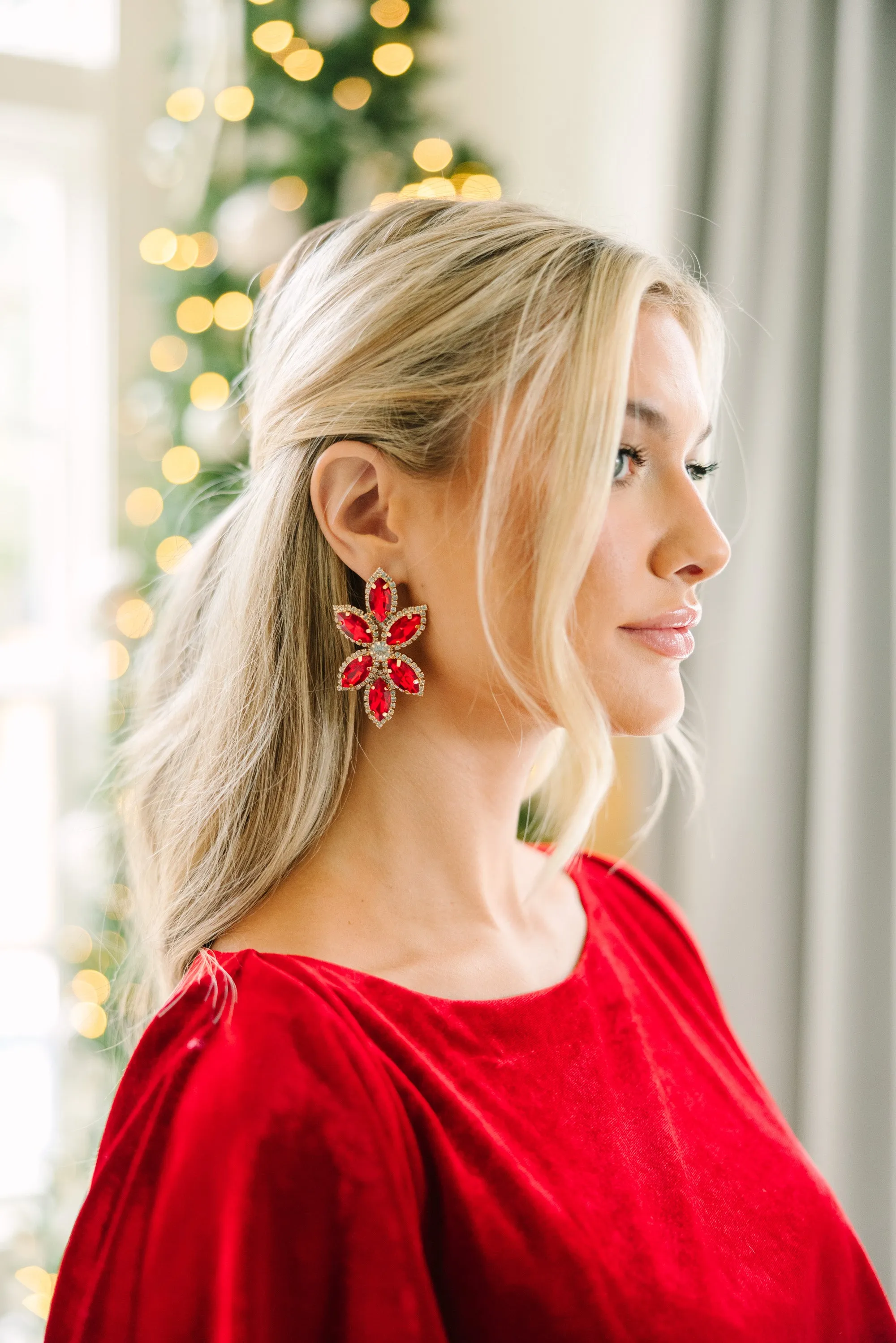 Glenda Ruby Red Rhinestone Earrings