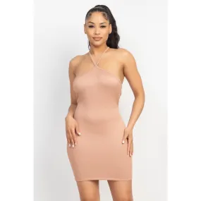 Halter Neck Ribbed Seamless Cut-out Dress