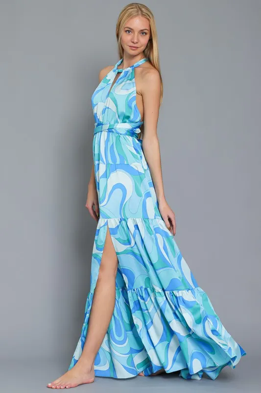 Halter Print Maxi Dress