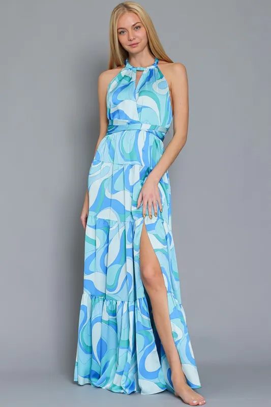 Halter Print Maxi Dress