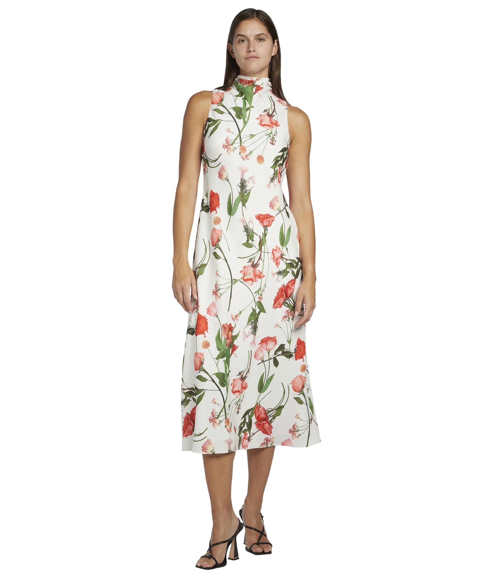 High Neck Floral Midaxi Slip Dress - White