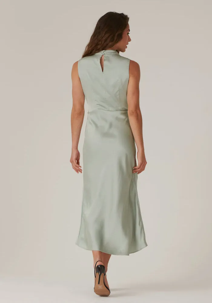 High-Neck Slip Dress in Sage Green