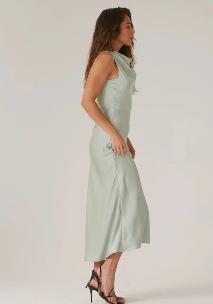 High-Neck Slip Dress in Sage Green