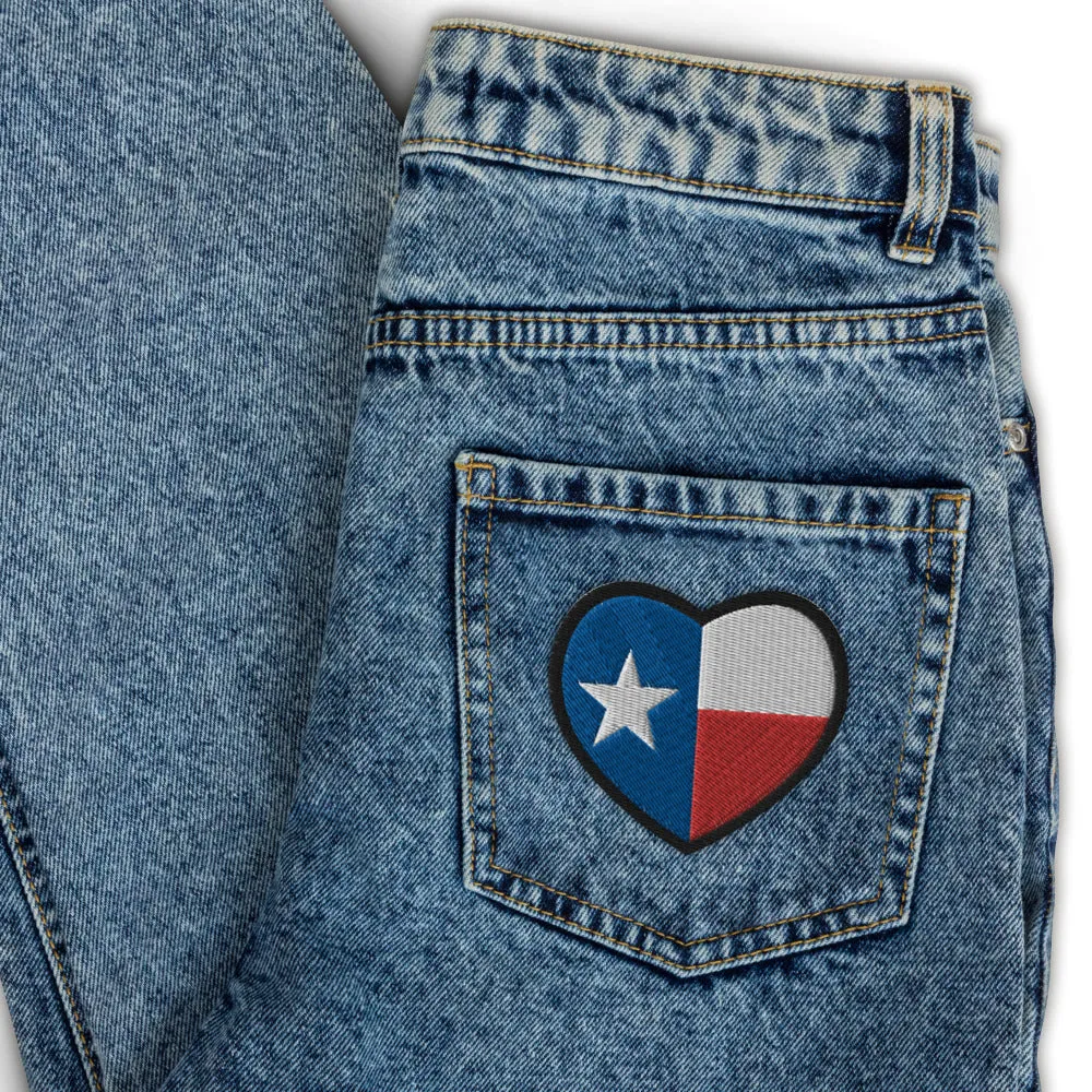 High Quality Heart-Shaped Embroidered Texas Flag Patch