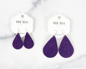 Leather Teardrop Earring Weaved Dark Purple