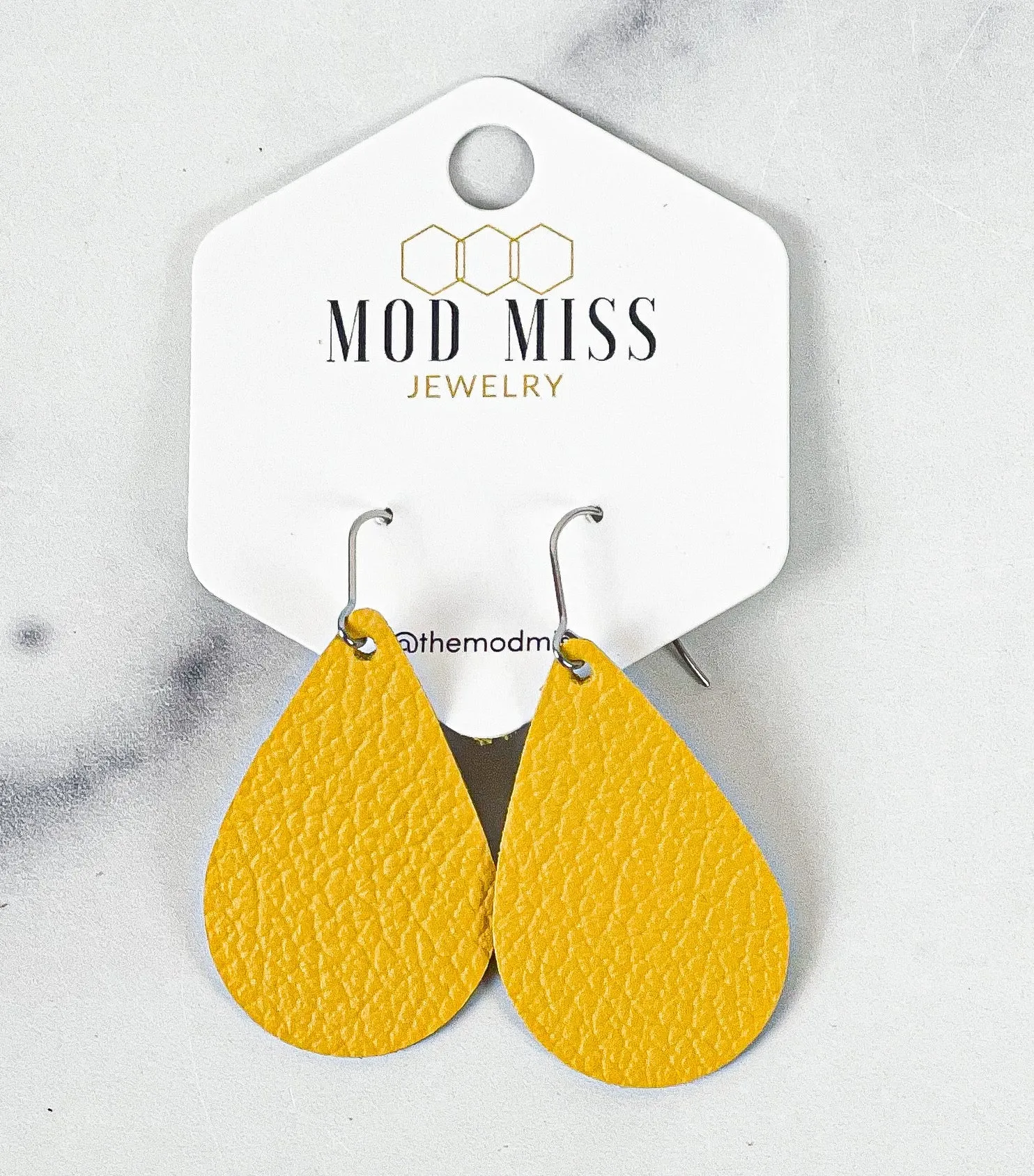 Leather Teardrop Earring Yellow