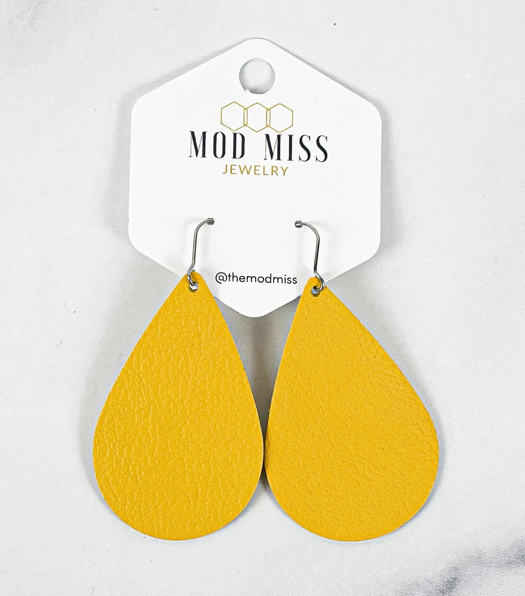 Leather Teardrop Earring Yellow