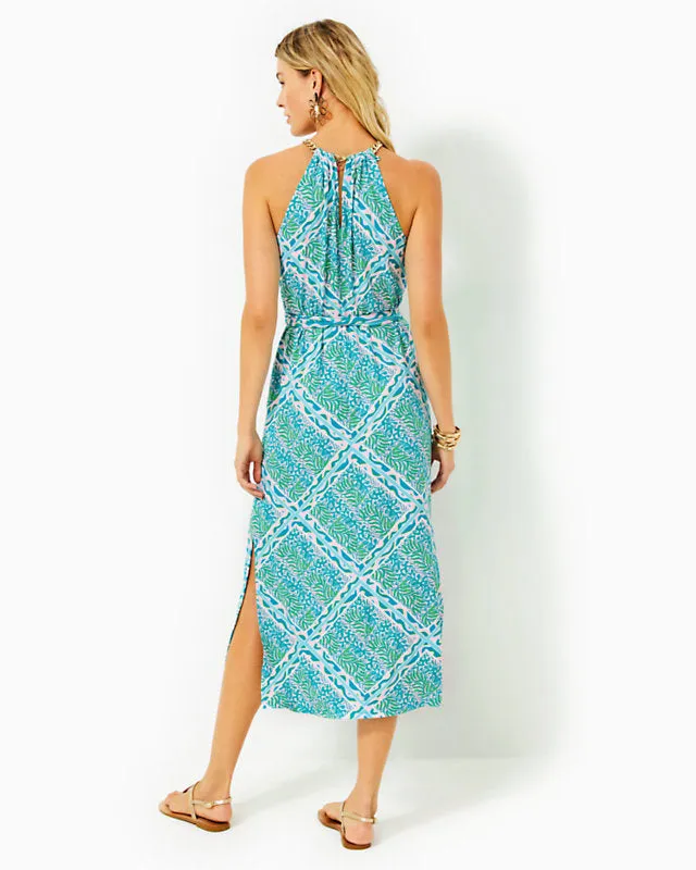 Lilly Pulitzer Women's Bingham Halter Midi Dress - Prism Blue Good Greef Engineered Knit Dress