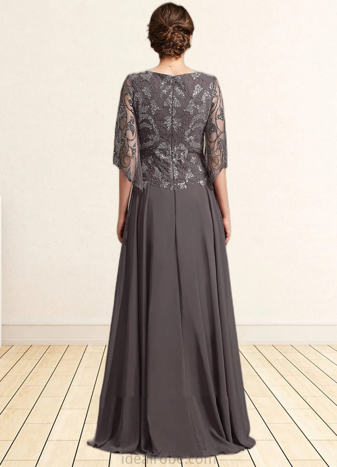 Madalyn A-Line Scoop Neck Floor-Length Chiffon Lace Mother of the Bride Dress With Beading Sequins STK126P0015036