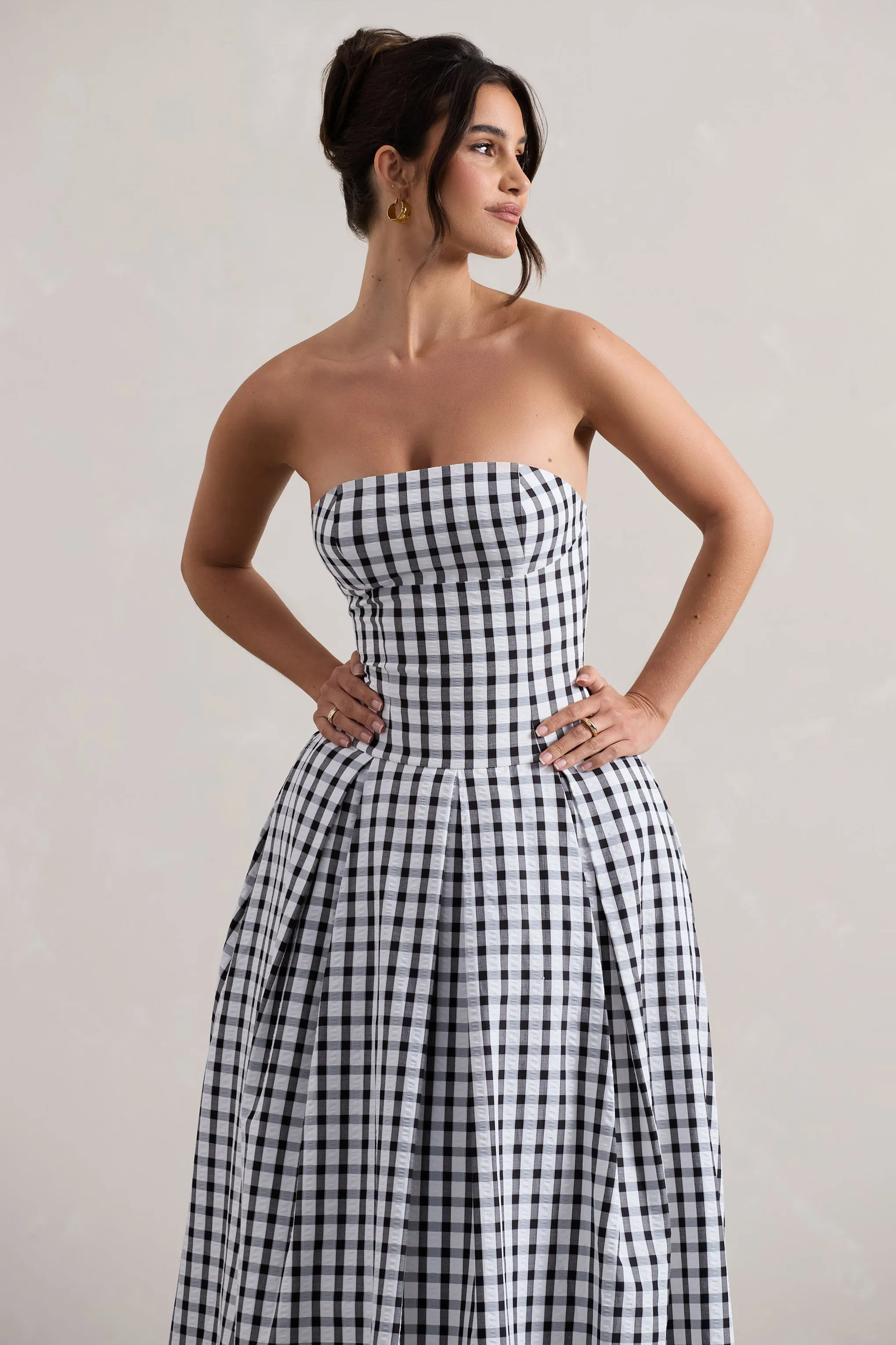 Maisy | Black & White Gingham Strapless Maxi Dress