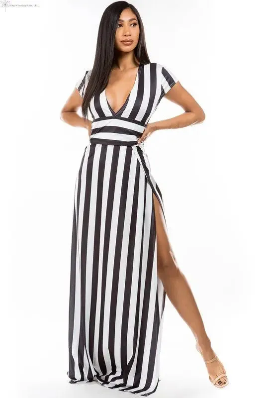 Maxi Dress with Stripes Side Slit