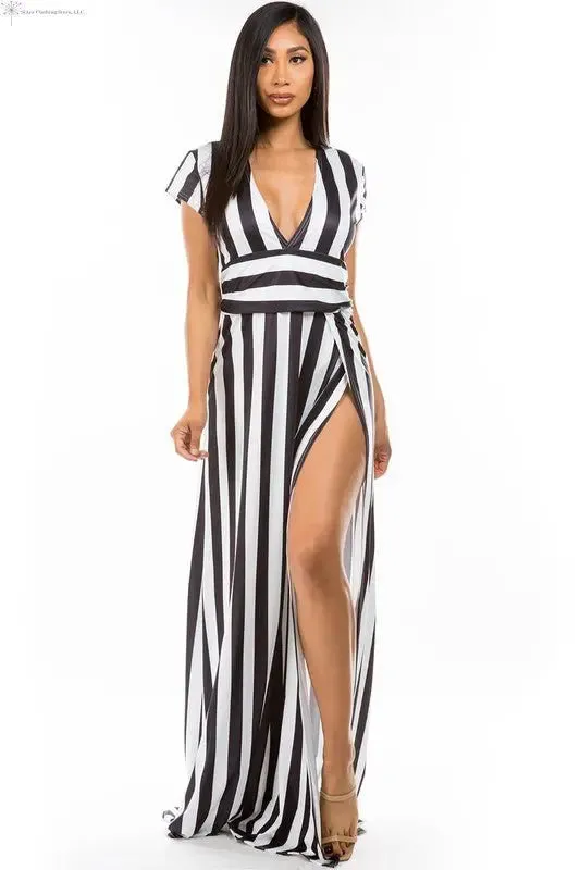 Maxi Dress with Stripes Side Slit