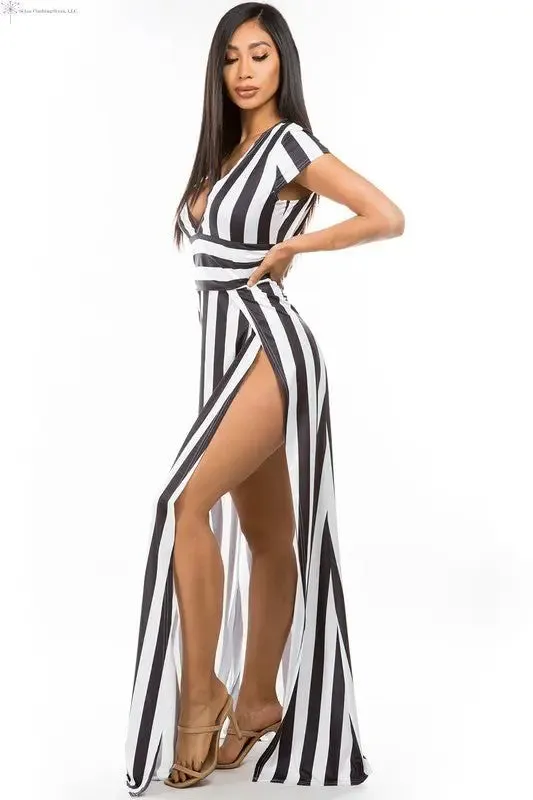 Maxi Dress with Stripes Side Slit