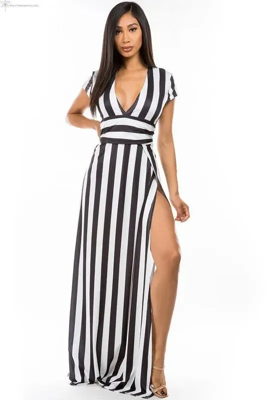 Maxi Dress with Stripes Side Slit