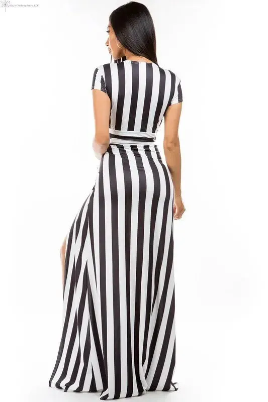 Maxi Dress with Stripes Side Slit