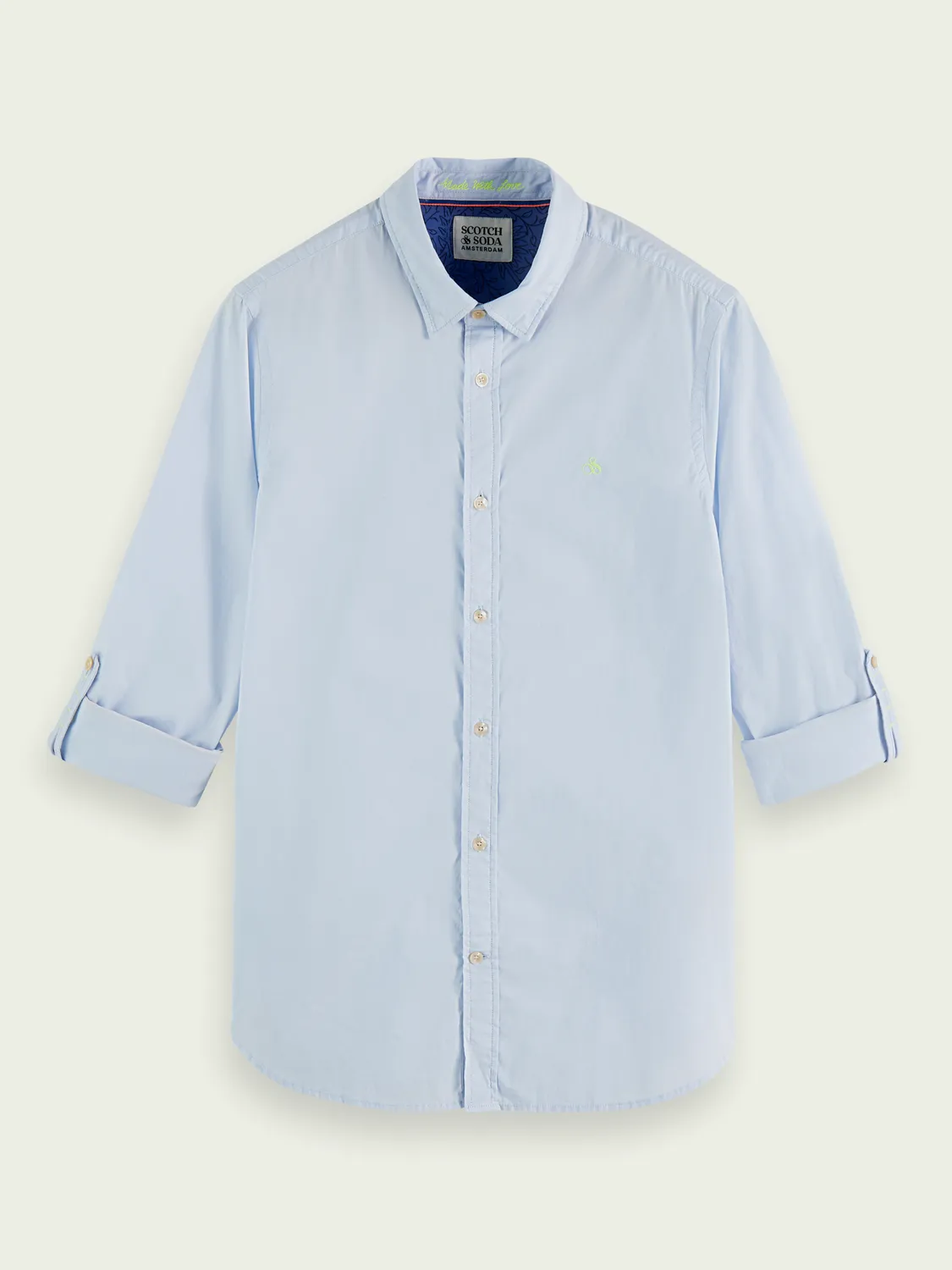 Mens Slim-Fit Contrast Trimmed Poplin - Blue