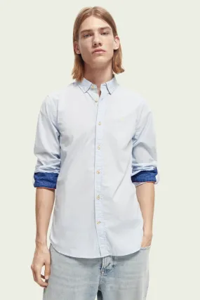 Mens Slim-Fit Contrast Trimmed Poplin - Blue