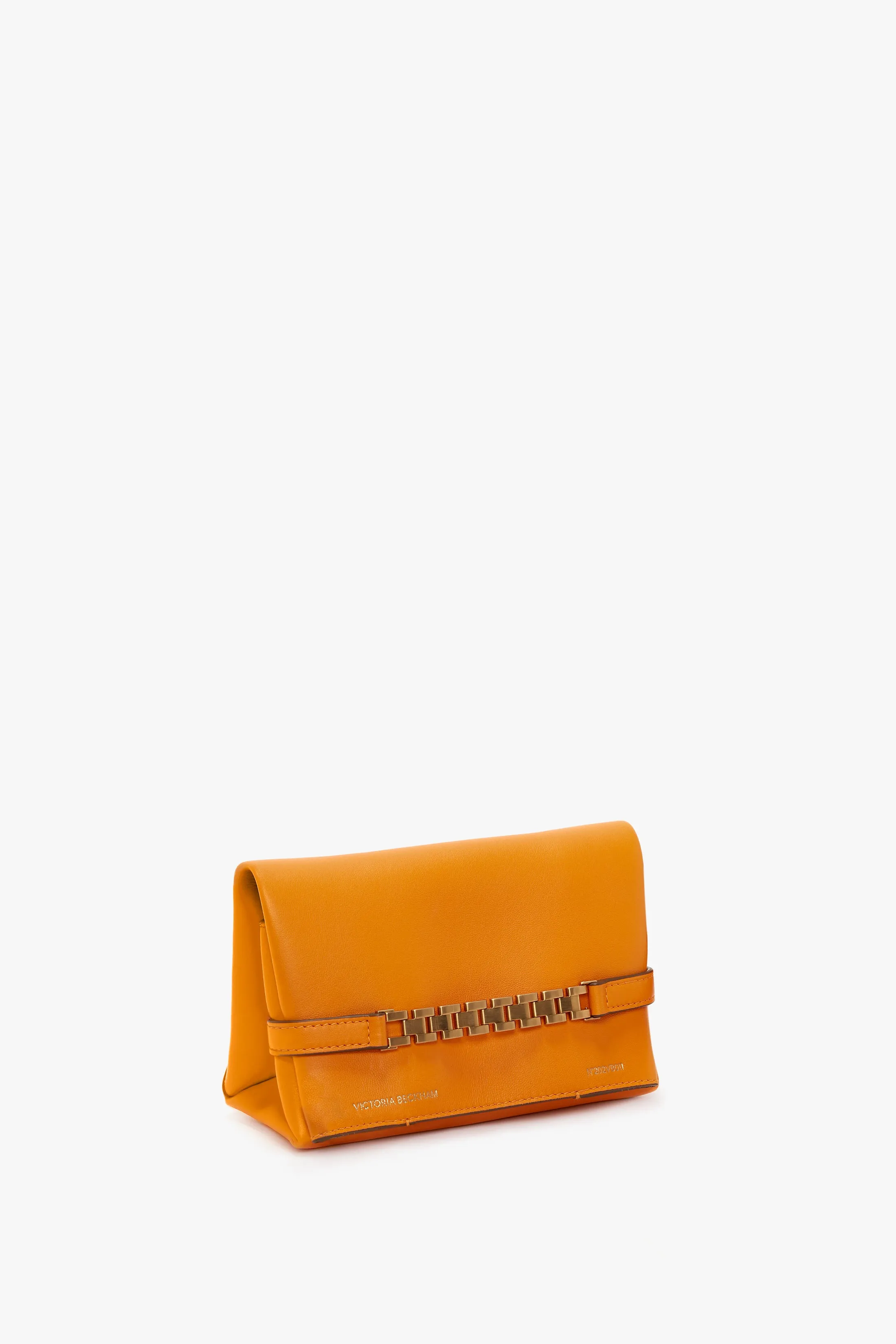 Mini Chain Pouch With Long Strap In Mandarin Leather