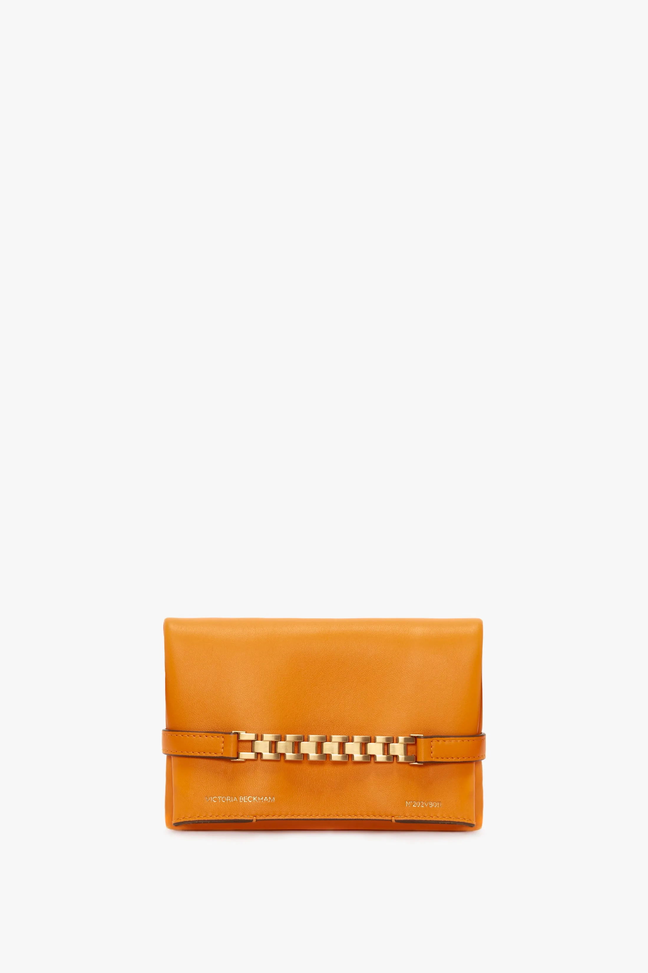 Mini Chain Pouch With Long Strap In Mandarin Leather