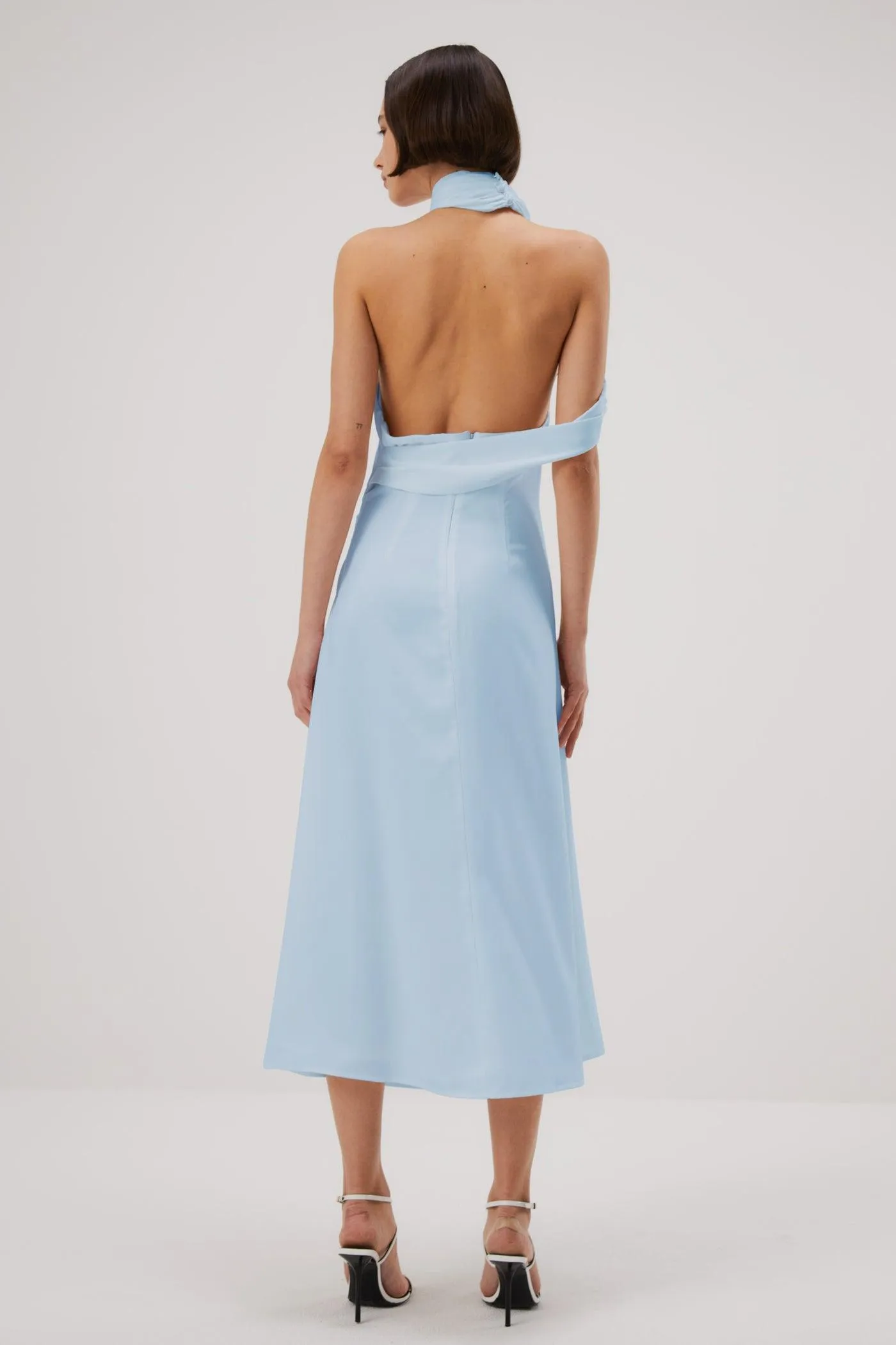 Misha Della Satin Midi Dress - Sky Blue