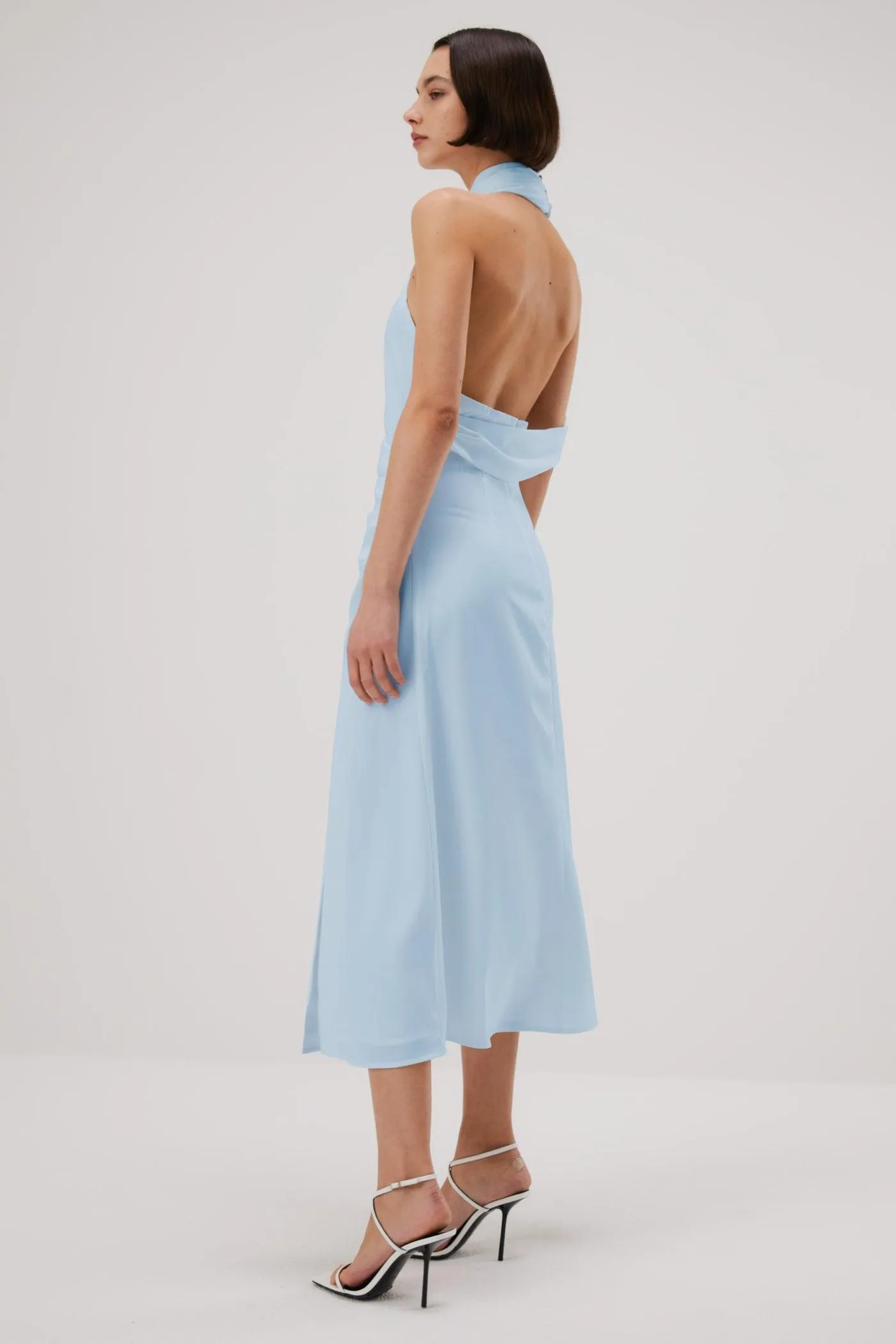 Misha Della Satin Midi Dress - Sky Blue