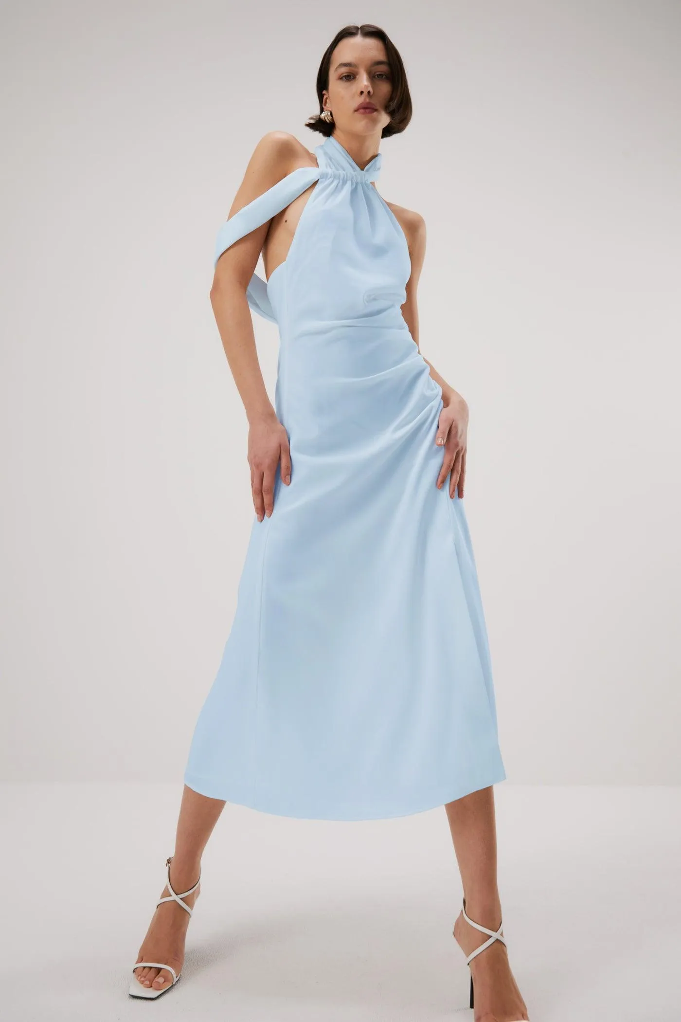 Misha Della Satin Midi Dress - Sky Blue