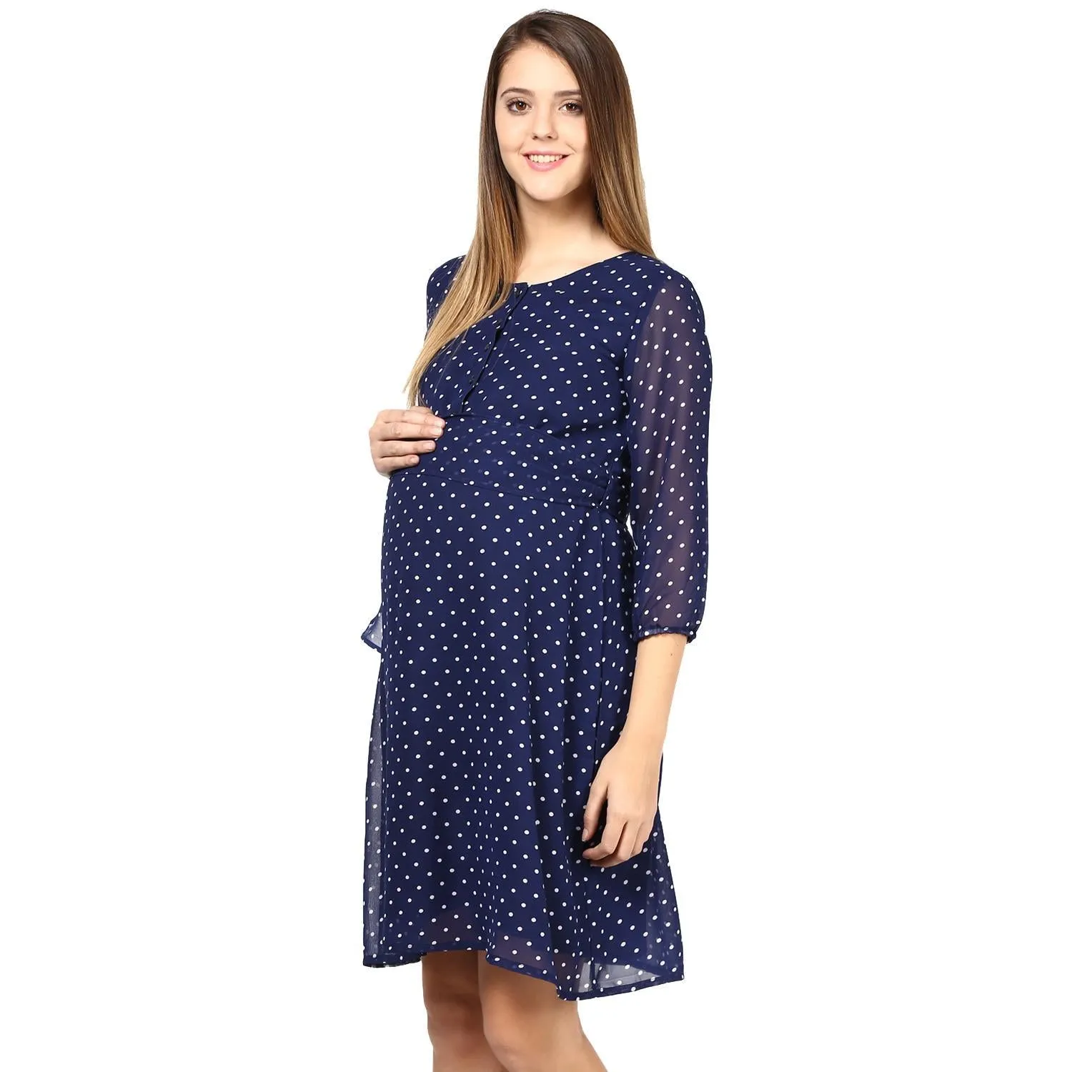 Navy Blue A-line Maternity Dress