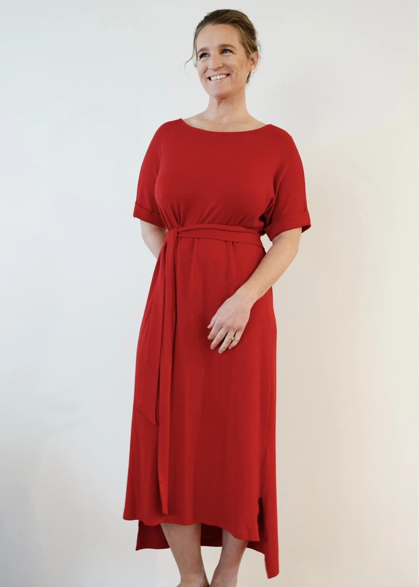 NOVAA Cuffed Modal Dress in Red