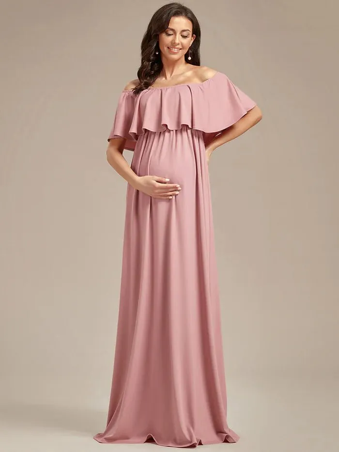 Off Shoulder Pleated A Line Maternity Dresses