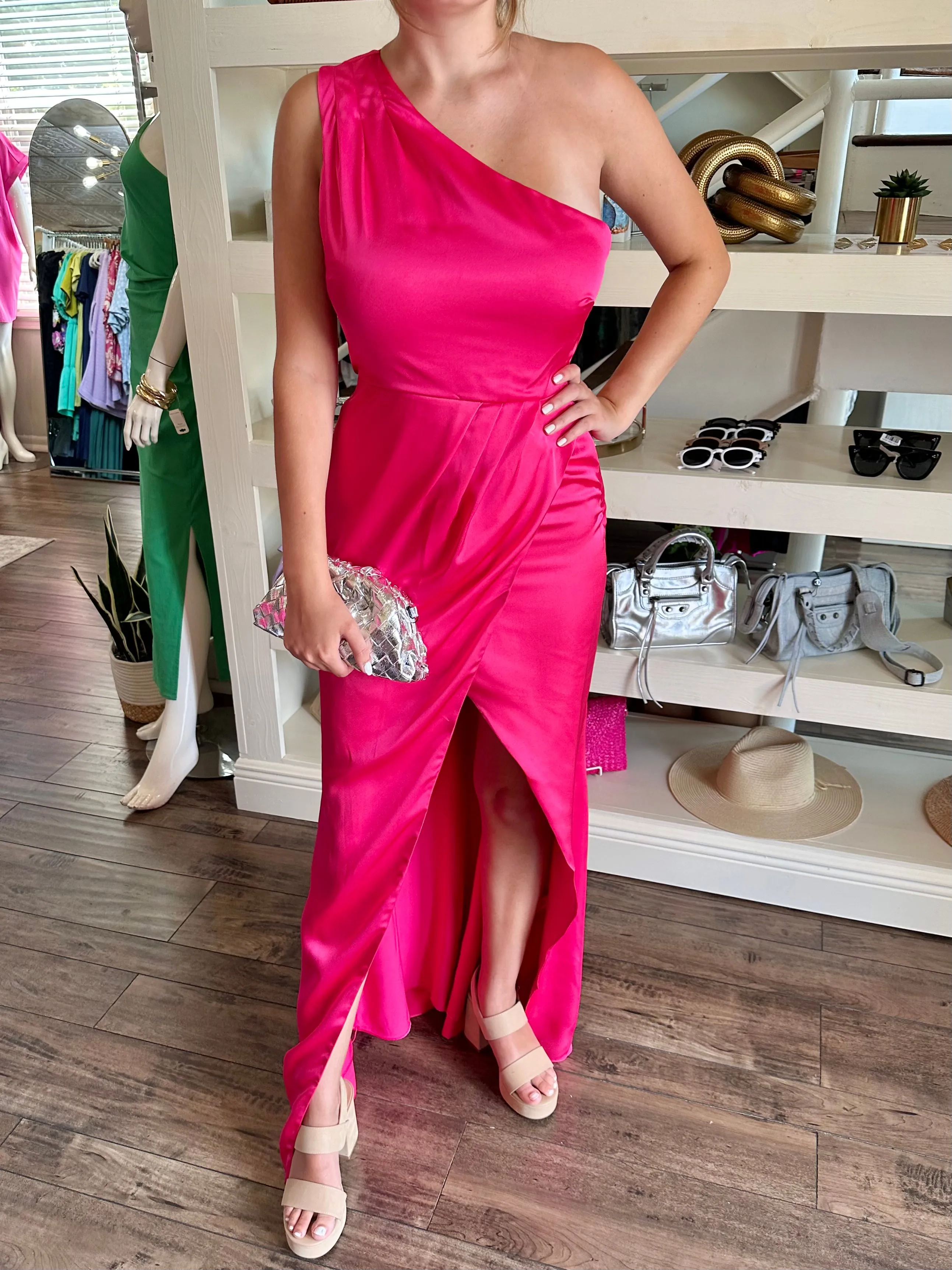 Pink One Shoulder Gown