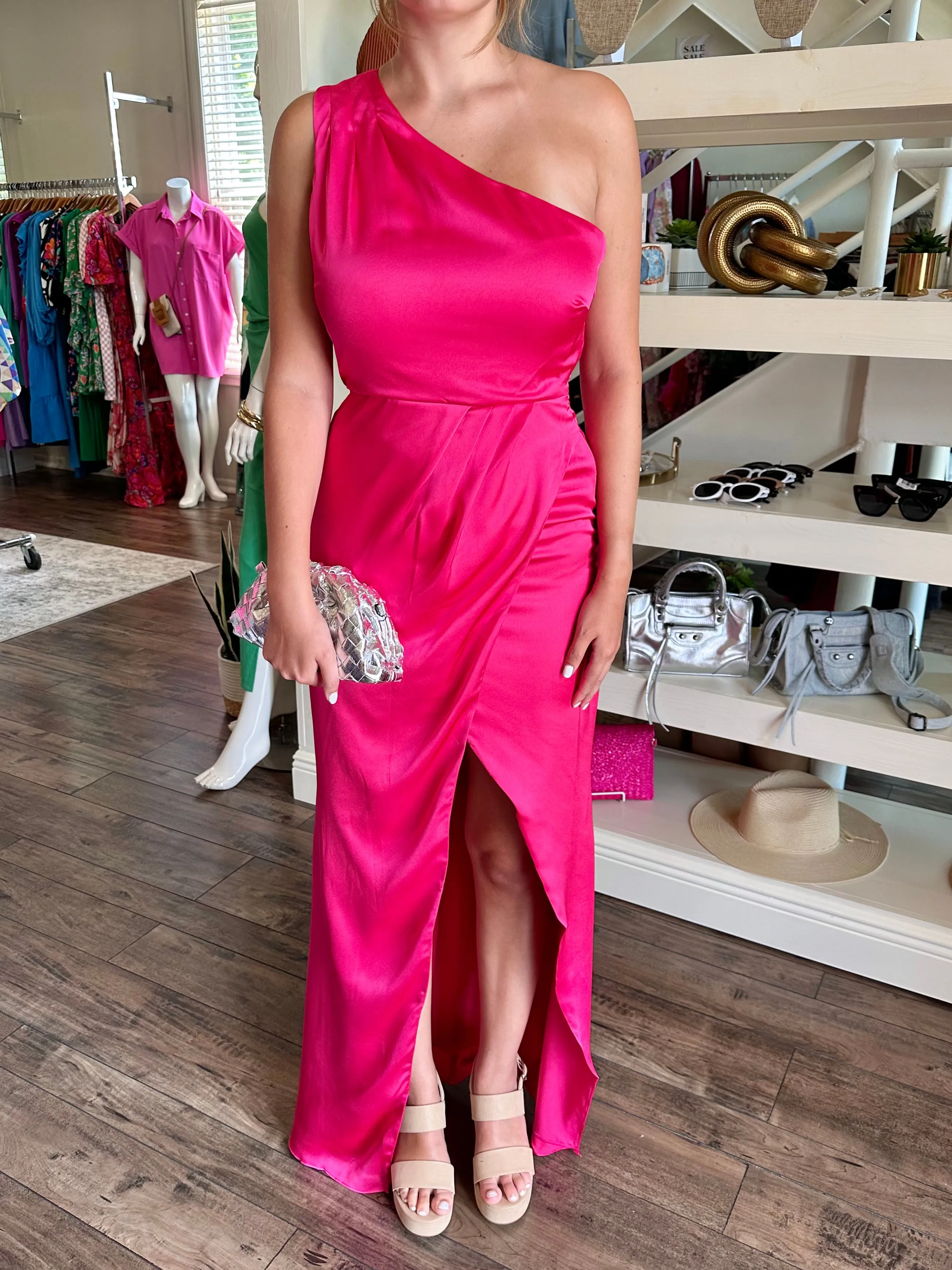 Pink One Shoulder Gown