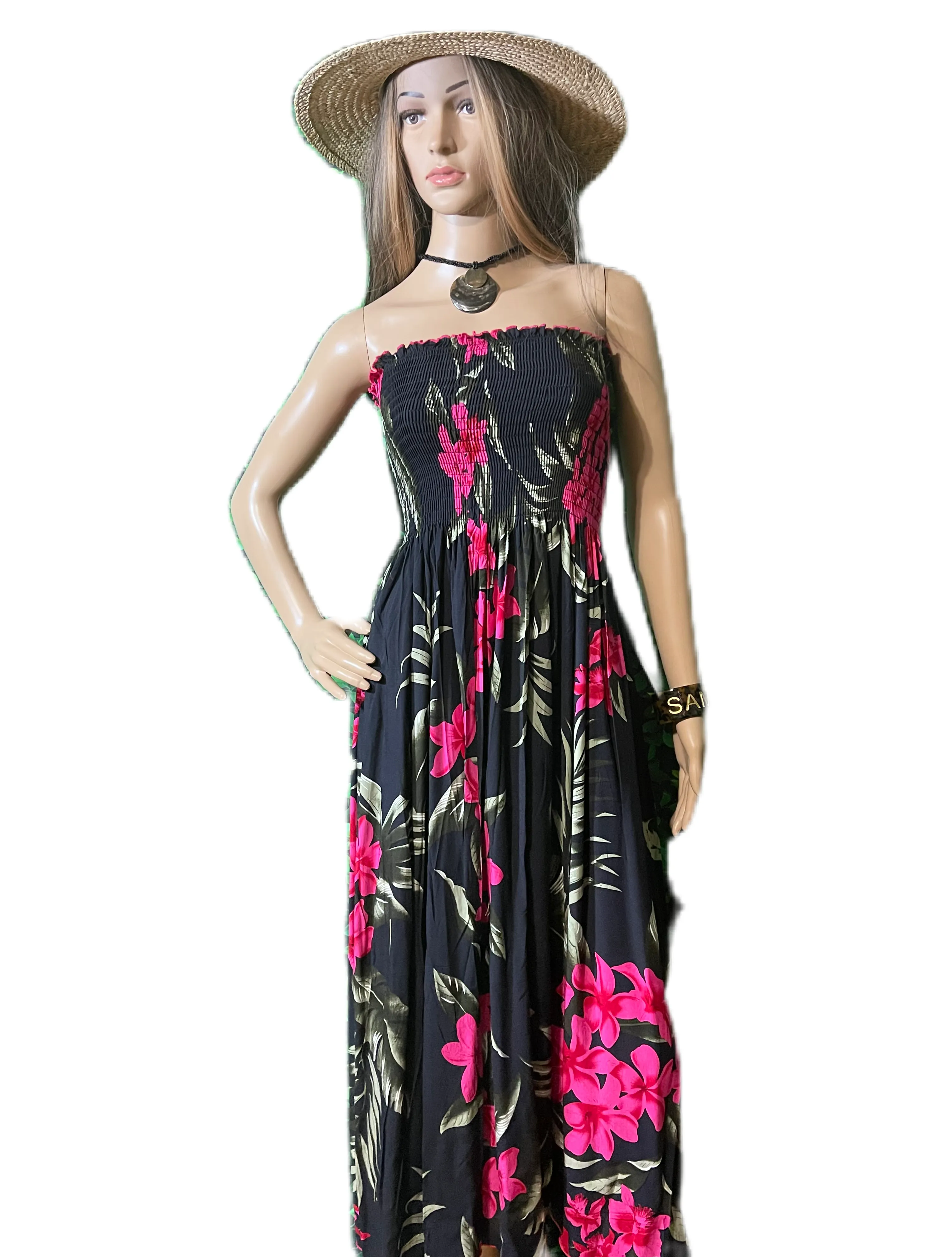 Pink Plumeria Long Tube Dress (One Size)