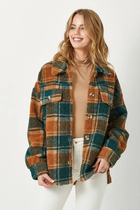 Plaid Print Faux Fur Shacket