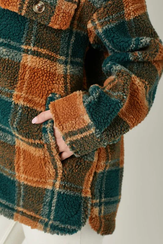 Plaid Print Faux Fur Shacket