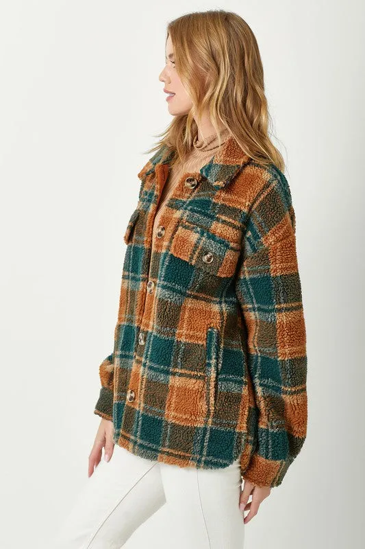 Plaid Print Faux Fur Shacket