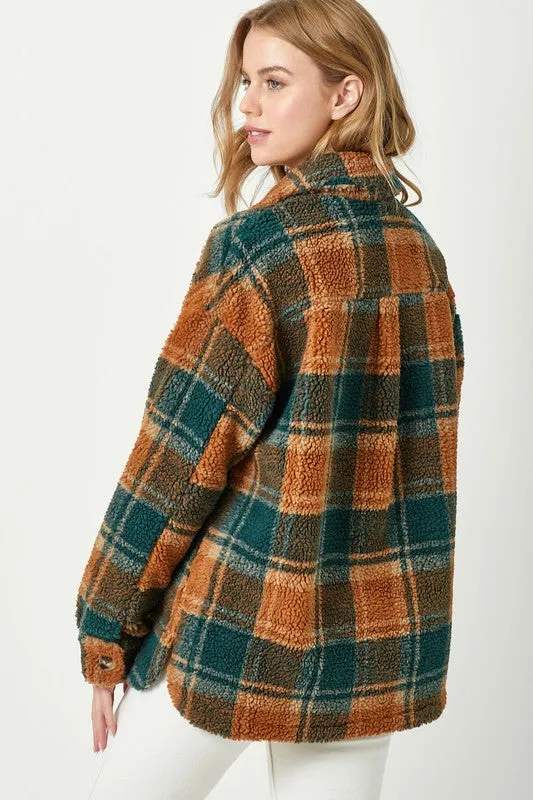 Plaid Print Faux Fur Shacket