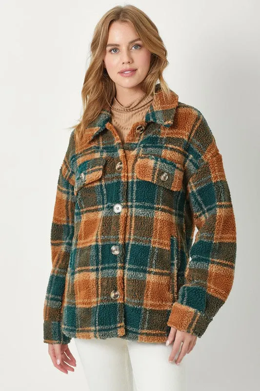 Plaid Print Faux Fur Shacket