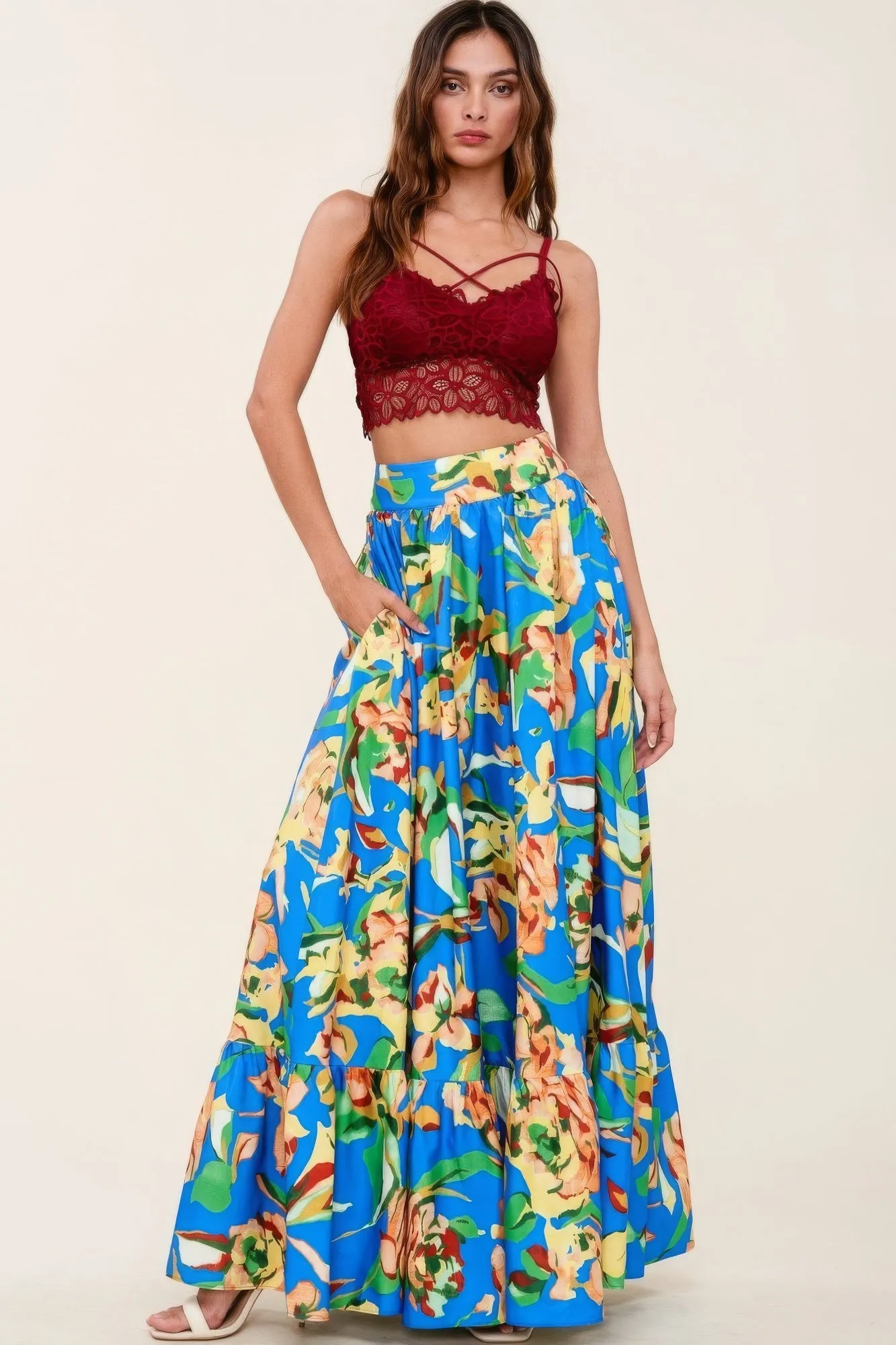 Printed Maxi Skirt With Pockets