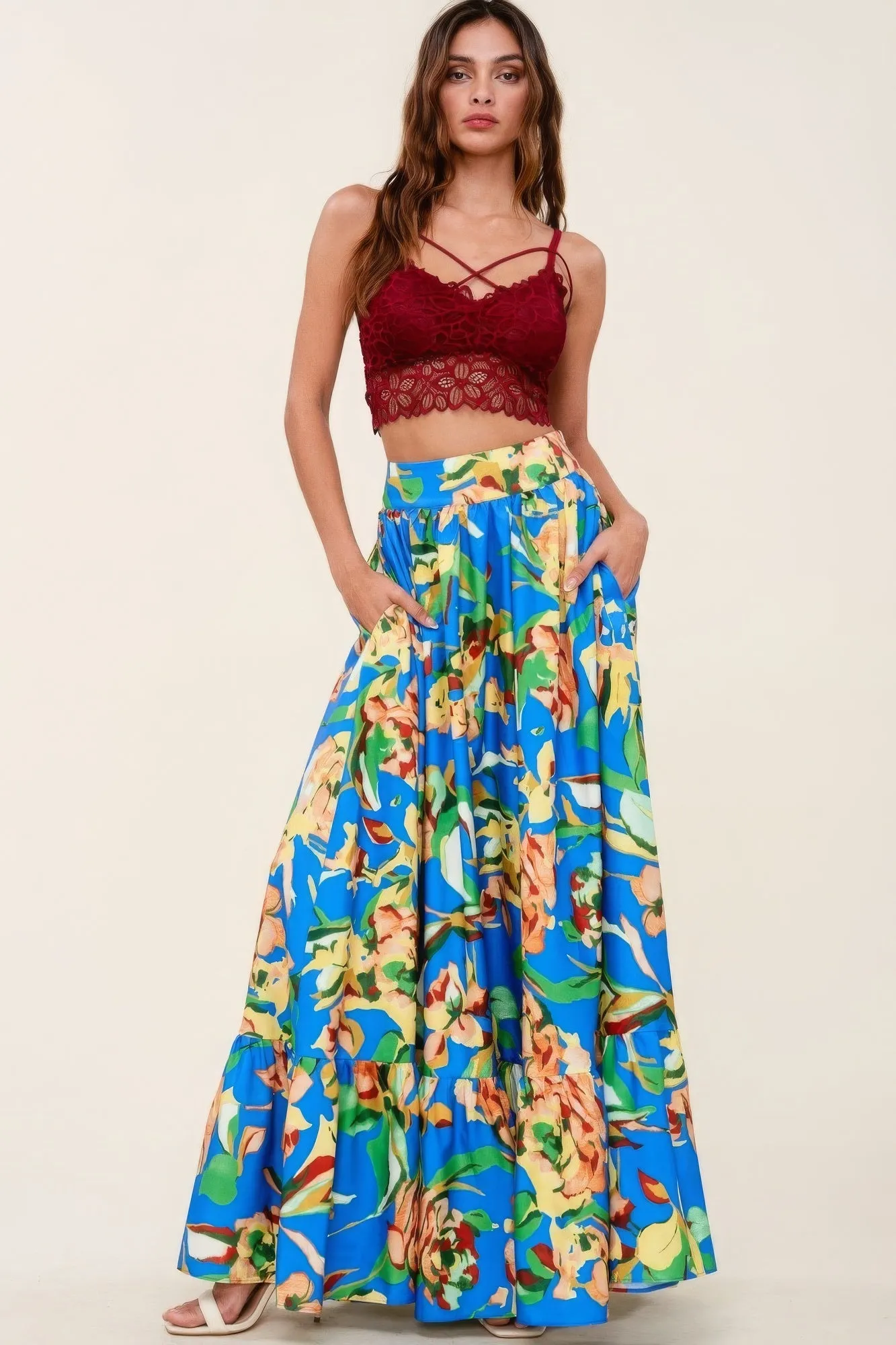 Printed Maxi Skirt With Pockets